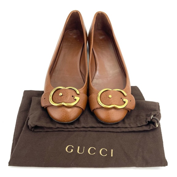 Gucci Shoes - 📌SOLD📌 GUCCI 100% AUTHENTIC BROWN LEATHER GOLD INTERLOCKING GG FLATS